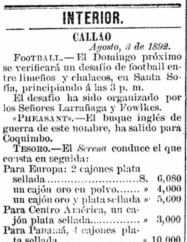 Historical announcement: on August 7 they were going to play a football match from Lima and Chalacos.  PHOTO: El Comercio Historical Archive.