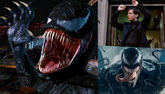 En sentido horario, Venom tal y como aparece en "Spider-Man 3"; su debut en el cine; Tobey Maguire y su etapa 'dark' mostrada en la cinta; y el nuevo Venom, interpretado por Tom Hardy, cuya secuela llega esta semana a Perú. (Foto: Sony Pictures Releasing)