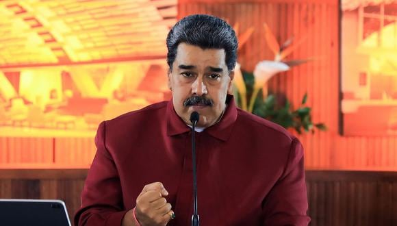 El presidente de Venezuela, Nicolás Maduro, durante una reunión con miembros de la PSUV, en el hotel Humboldt en Caracas el 20 de marzo de 2023. (Foto de JHONN ZERPA / Presidencia de Venezuela / AFP)