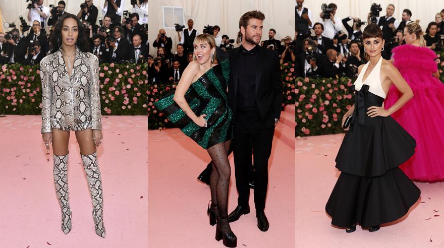 De izquierda a derecha: Solange Knowles en Salvatore Ferragamo, Miley Cyrus y Liam Hemsworth vestidos de Anthony Vaccarello para Yves Saint Laurent y Penélope Cruz en Chanel. (Foto: El Comercio).