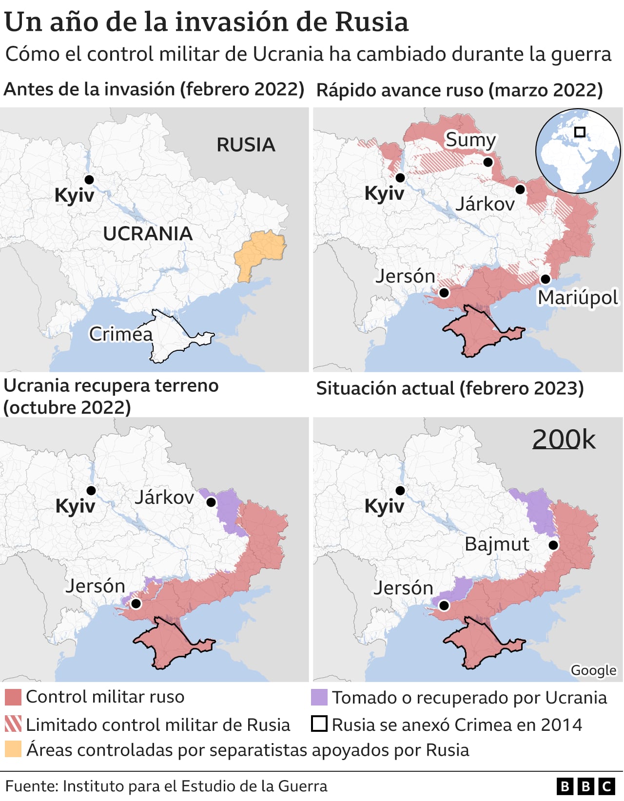 Maps of how control in Ukraine has changed during the war