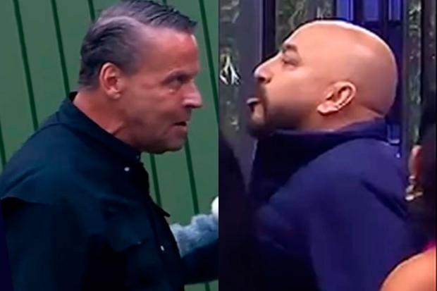 Las caras de Alfredo Adame y Lupillo Rivera durante su enfrentamiento en "La casa de los famosos 4" (Foto: Telemundo)