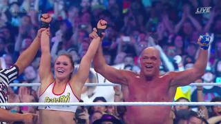WWE Wrestlemania: Kurt Angle &amp; Ronda Rousey ganaron a Triple H &amp; Stephanie McMahon