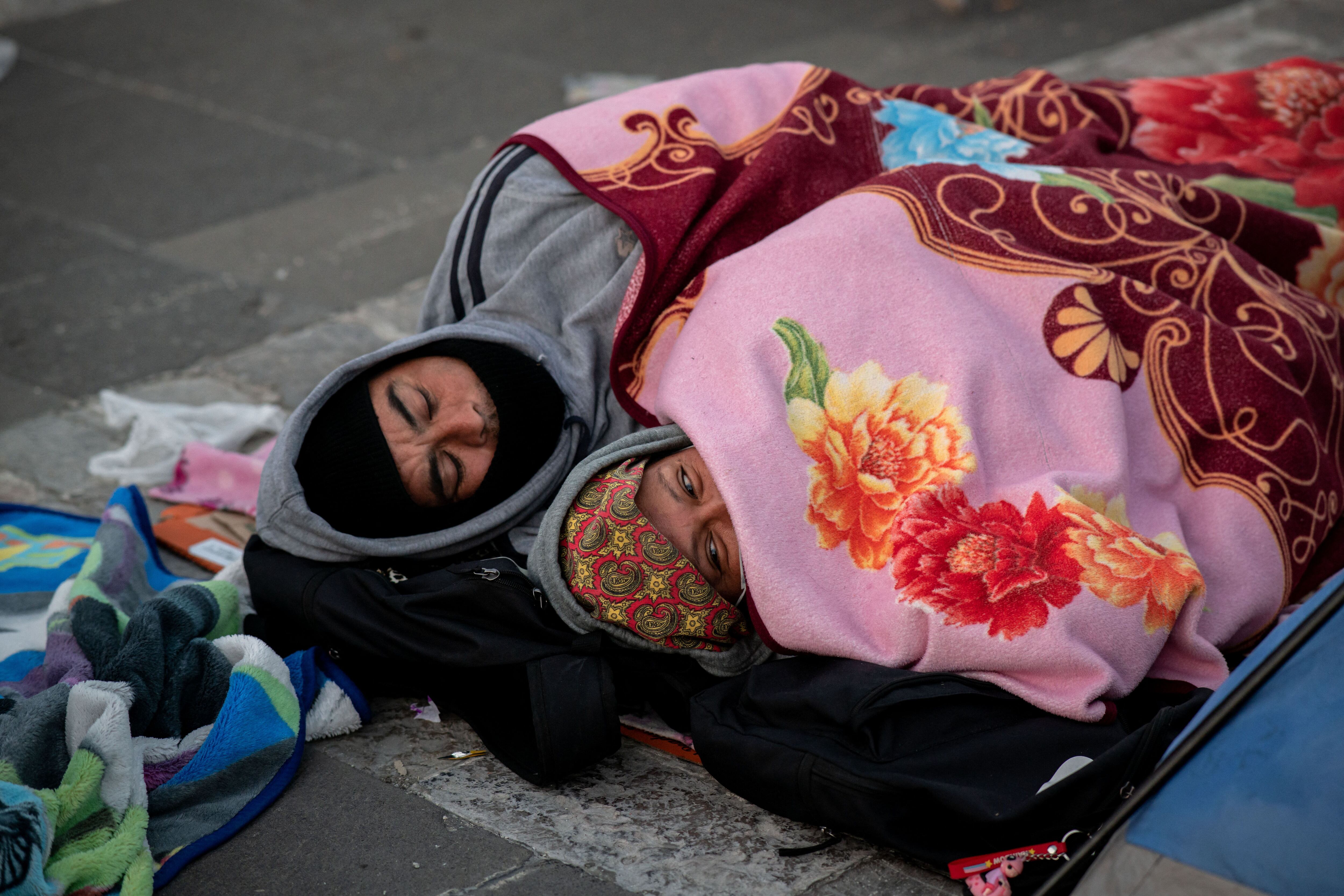 Pilgrims sleep on the floor outside the Basilica of Guadalupe in Mexico City.