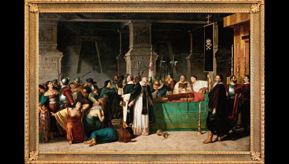 “Los funerales de Atahualpa” (1867). Óleo sobre tela 350 x 537 cm. Pinacoteca Municipal Ignacio Merino, Municipalidad de Lima.