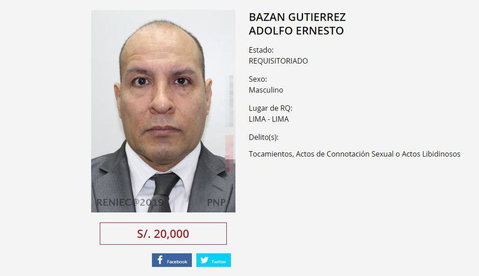 Adolfo Bazón Gutiérrez: Mininter ofrece S/20 mil de recompensa por información de abogado.