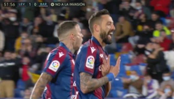 Morales puso el 1-0 del Levante vs. Barcelona. (Foto: captura de pantalla- ESPN)