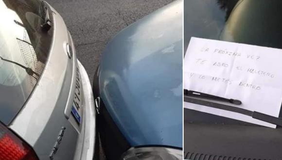 Un conductor tuvo la idea de expresar su molestia a través de una singular nota. (Foto: @SocialDrive_es / Twitter)