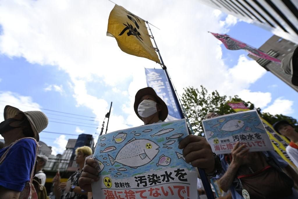 Even within Japan there have been protests against the dumping of sewage from the nuclear plant.  (GETTY IMAGES).