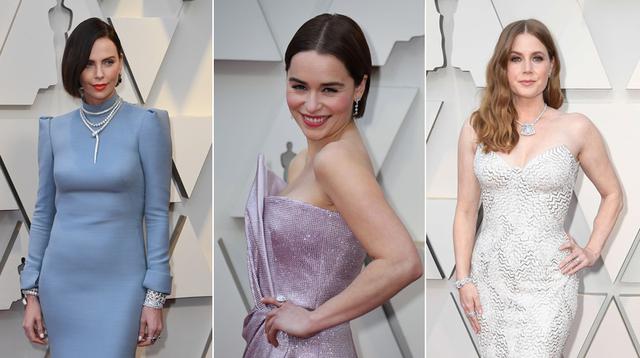 Charlize Theron, Emilia Clarke y Amy Adams en la alfombra roja del Oscar 2019. (Foto: AFP)