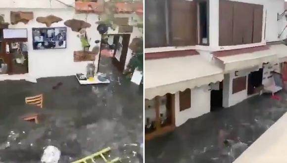 Así avanzó el agua, en un pequeño tsunami, tras el terremoto que se sintió en Turquía y Grecia. (Foto: captura de video en Twitter)