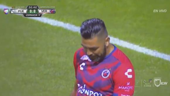 Puebla llegó a la apertura del marcador, luego que el defensor de los 'Tiburones Rojos' de Veracruz, José Rivas, fuera protagonista de una desafortunada acción. (Foto: captura)