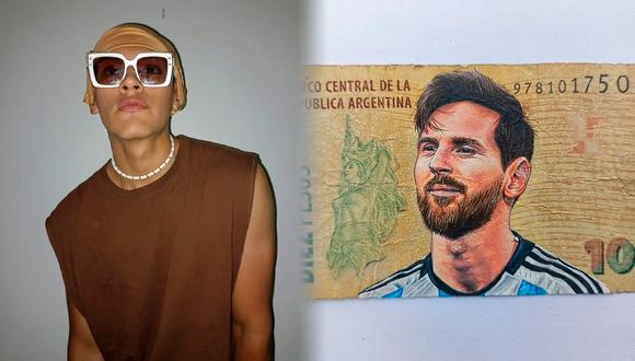 Argentina: artista pintó a Lionel Messi en un billete de 10 pesos y dio a conocer su máximo sueño; ¿cuál es? | Composición: @mauromarcos99 / Instagram