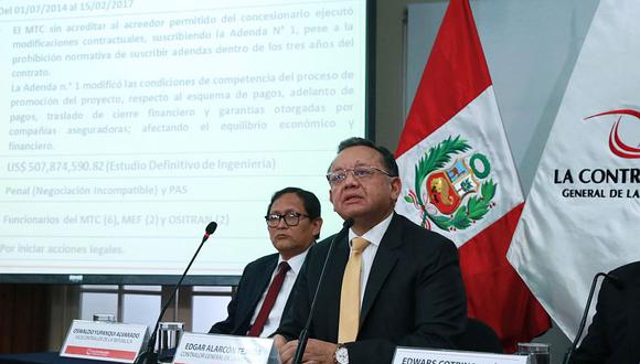 El contralor Edgar Alarcón presentó un informe que recomienda acciones legales por presunto delito de negociación incompatible contra once funcionarios por la adenda de Chinchero. (Andina)