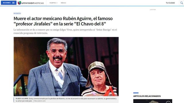 Rubén Aguirre: los medios informan sobre su muerte con pesar - 6