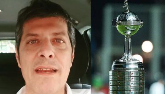 Mario Pergolini y el trofeo de la Copa Libertadores de América.