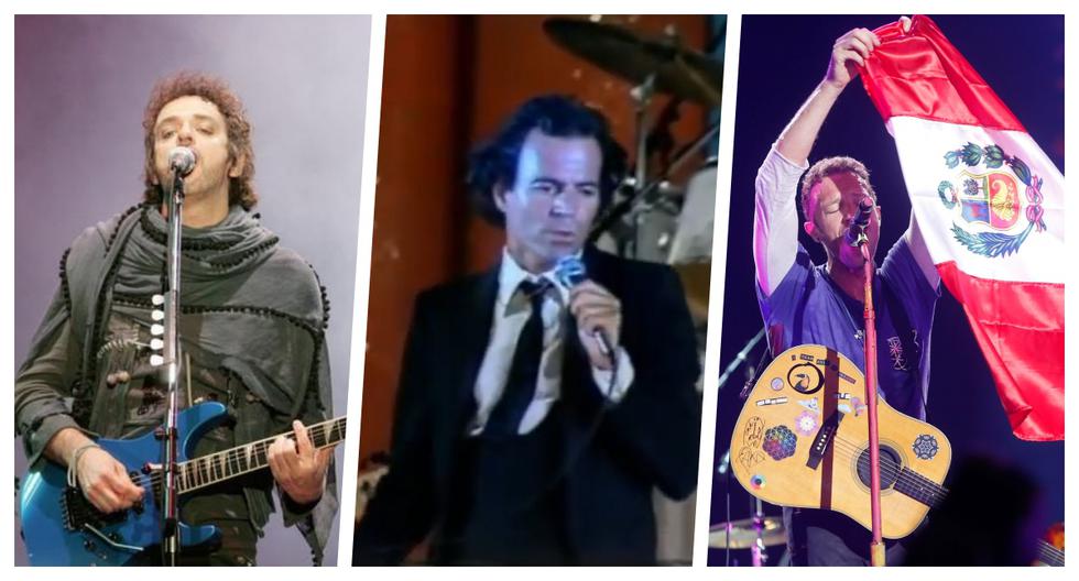 Soda Stereo, Julio Iglesias, Coldplay. Apenas tres de las estrellas que han ofrecido conciertos en el Estadio Nacional de Lima, que cumple 70 años. (Fotos: Ernesto Arias/YouTube/Dante Piaggio)