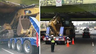 Camión que transportaba excavadora quedó atascado en el Puente Atocongo