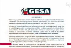 Comunicado de la empresa propietaria del grifo que explotó en Villa María del Triunfo