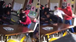 Estudiante defiende en plena pelea a su profesora tras ser golpeada por otro alumno y se hace viral | VIDEO