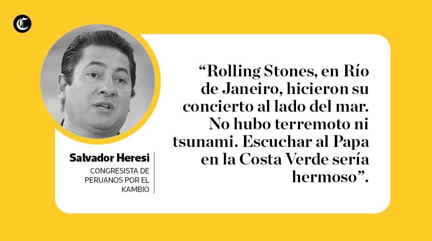 Así reaccionaron algunos políticos peruanos ante la controversia que se ha generado por la decisión del Gobierno de dar marcha atrás y evaluar si la Costa Verde es viable para ser sede de la misa del papa Francisco. (Composición: El Comercio)