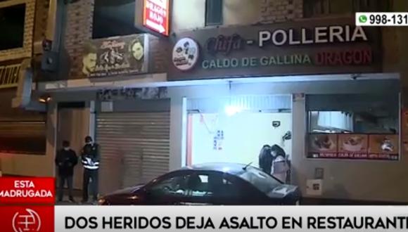 Los hechos ocurrieron esta madrugada en este restaurante de Los Olivos. (Captura de video América Televisión)