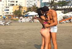Él encontró la manera más fácil de besar sexys mujeres en la playa