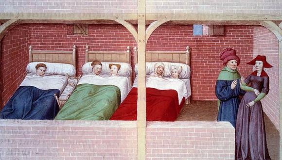 Un dormitorio medieval, según una ilustración de 1450. (Getty Images).
