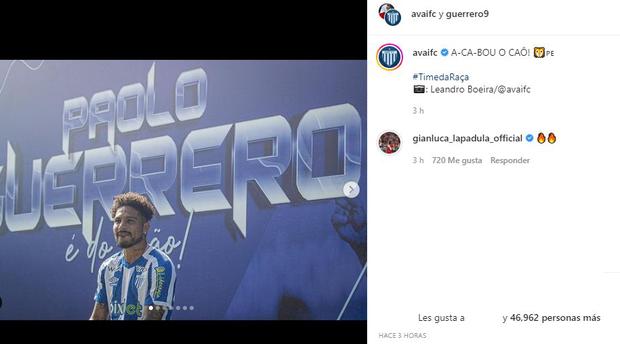 La reacción de Lapadula al fichaje de Paolo Guerrero por Avaí. (Foto: Instagram)