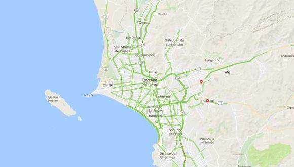 Las líneas verdes señalan que el tráfico está totalmente fluido. (Foto: Google Maps)