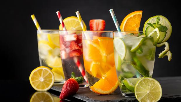Fruity water, mix the fruits and vegetables you want to flavor your water.