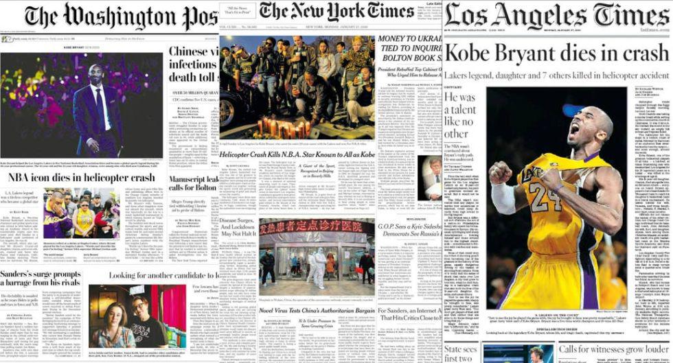 Las portadas de los principales diarios del mundo despidieron a Kobe Bryant. (Foto: La Nación)