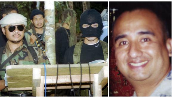 A la izquierda el vocero de la organizaci&oacute;n terrorista Abu Sayyaf, Abu Sabayya, dando un comunicado a una radio de Filipinas. A la derecha, el peruano Guillermo Sobero, asesinado en el 2001. (Reuters/AP)