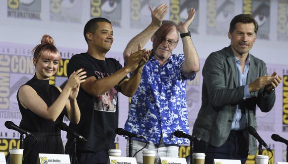 Maisie Williams, Jacob Anderson, Liam Cunningham y Nikolaj Coster-Waldau del elenco de "Game of Thrones" en la Comic Con de San Diego. (Foto: Agencias)