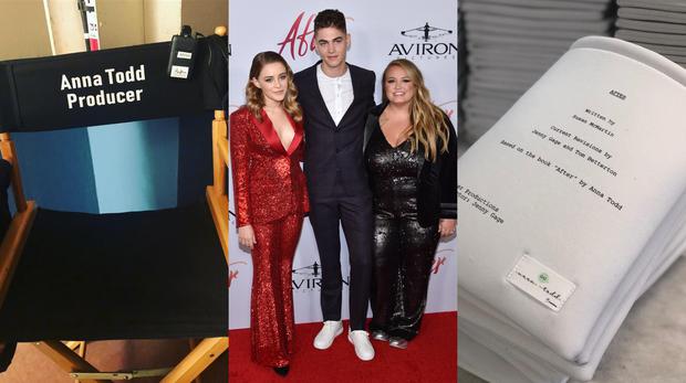 Anna Todd was a producer on the "After" movies.  In the middle, Josephine Langford (left), Hero Fiennes-Tiffin (center), and the author (right).  (Photos: Instagram @annatodd/AFP)