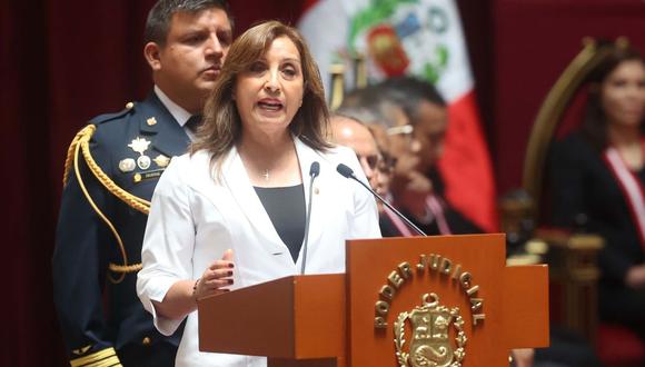 La presidenta Dina Boluarte dio estas declaraciones durante la ceremonia de inicio del año judicial 2023 y la asunción de Javier Arévalo como nuevo presidente del Poder Judicial. (Andina)