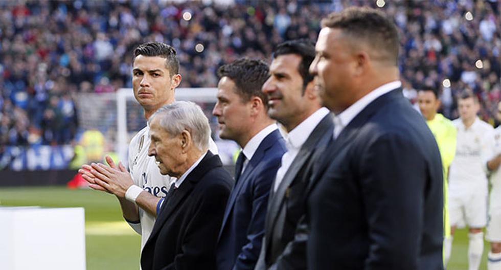 Cristiano Ronaldo tuvo una ceremonia de gala en el Bernabéu para recibir su cuarto balón de oro. (Foto: EFE)