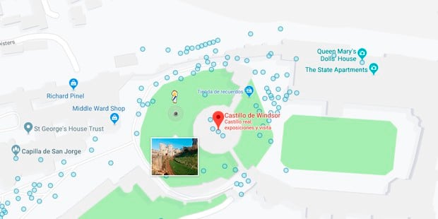 Si buscas el castillo de Windsor, verás que pegman de Google Maps se transforma en la reina Isabel II. (Foto: Google)