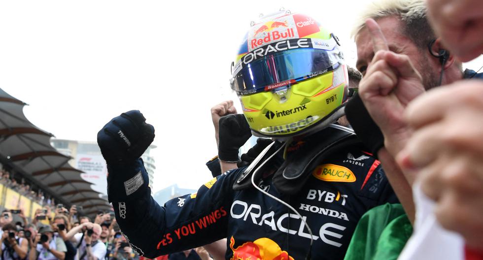 Red Bull Racing's Mexican driver Sergio Perez wins the Formula One Azerbaijan Grand Prix at the Baku City Circuit in Baku on April 30, 2023. (Photo by NATALIA KOLESNIKOVA / AFP)