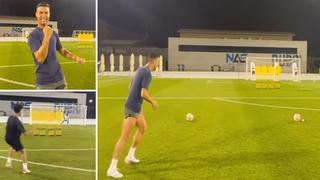 Cristiano Ronaldo le enseña a su hijo a patear tiros libres: “Mira y aprende, ssiimmm”