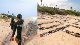 Día Mundial de los Océanos: Una carta gigante escrita con desechos plásticos para alertar sobre la contaminación del mar