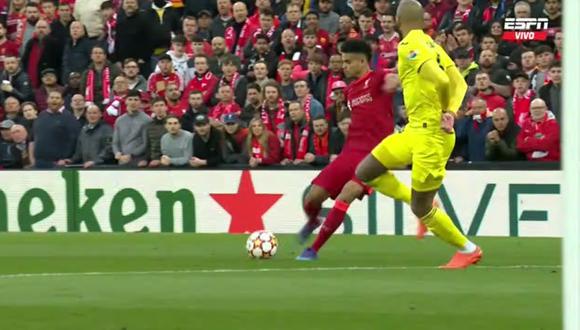 Luis Díaz casi rompe la paridad en el Liverpool vs. Villarreal. (Foto: Captura ESPN)