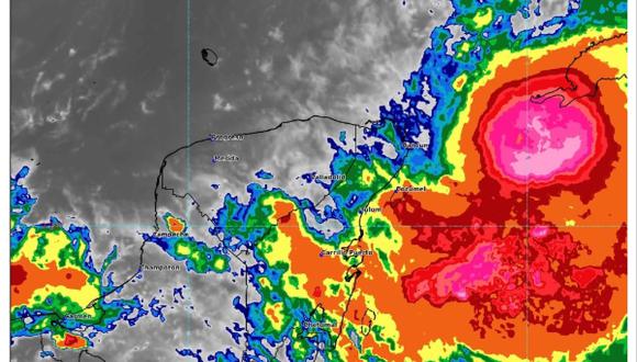 Comportamiento de la tormenta tropical Idalia en la península de Yucatán, México, el 28 de agosto de 2023. (Imagen del Servicio Meteorológico Nacional)