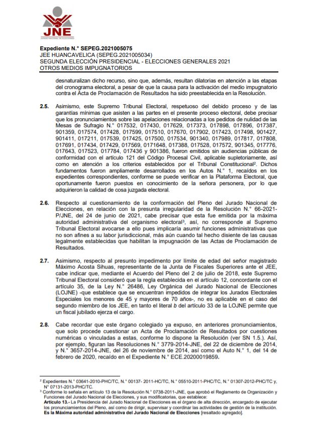 Los argumentos del JNE para declarar improcedente apelación sobre proclama de resultados emitida por el JEE Huancavelica. (Foto: El Comercio)