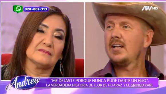 Flor de Huaraz y el ‘Gringo Karl’ fueron protagonistas de enfrentamientos en vivo en el programa de Andrea Llosa. (Foto: Captura)