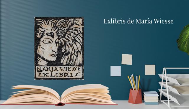 Exlibris de María Wiesse (1894 - 1964), escritora, ensayista y difusora cultural peruana. Fue asidua colaboradora de la revista "Amauta", en donde se publicaron sus reseñas sobre cine.