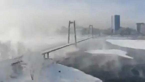 Las imágenes divulgadas en Rusia muestran a Berlín, París, Londres y las instituciones europeas cubiertas de nieve y niebla helada. (Captura de video).