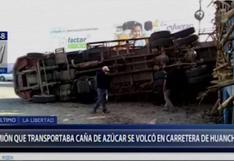 La Libertad: vuelco de camión que transportaba cañas de azúcar dejó un herido en la carretera a Huanchaco 