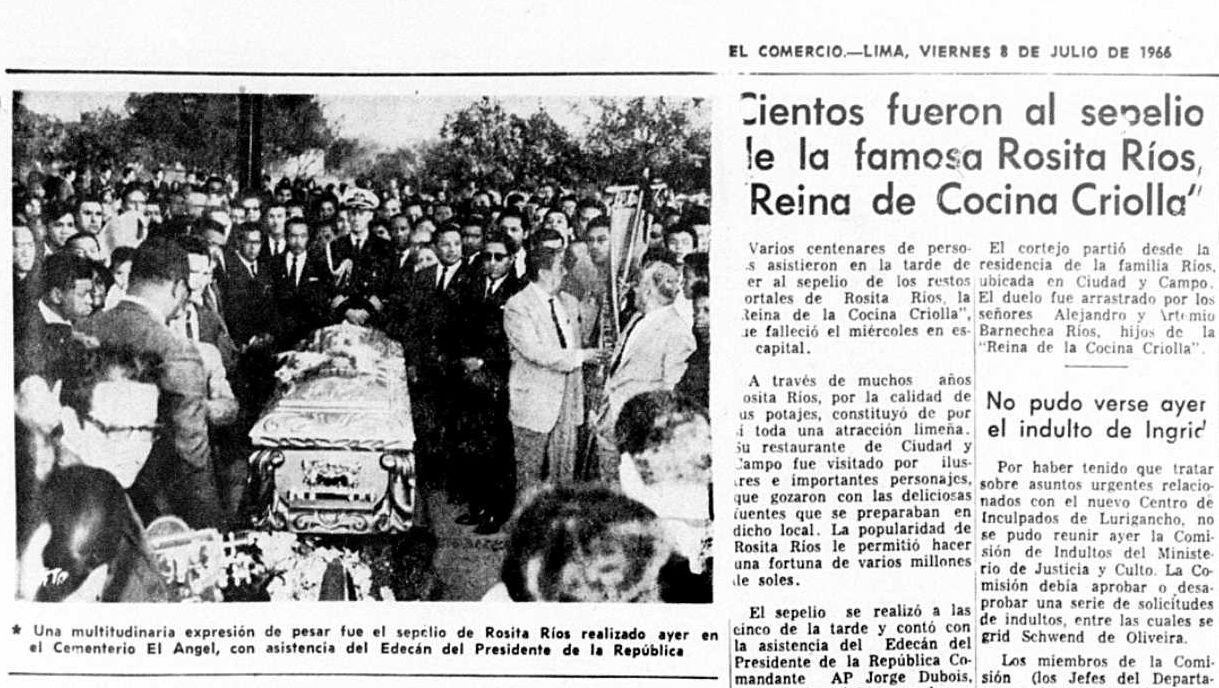 En 1966, El Comercio publicó varias notas sobre el deceso de Rosita Ríos, y dio cuenta de sus funerales. (Foto: Archivo Histórico El Comercio)