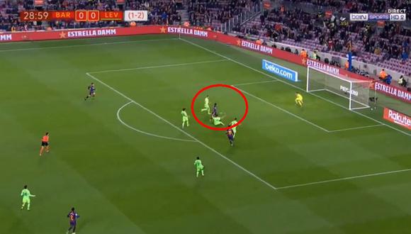 Barcelona vs. Levante: Messi realizó gran jugada y generó autogol para el 1-0. (Foto: captura)